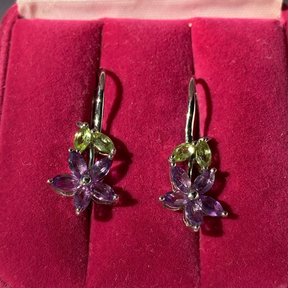 Purple Flower Silver Earrings